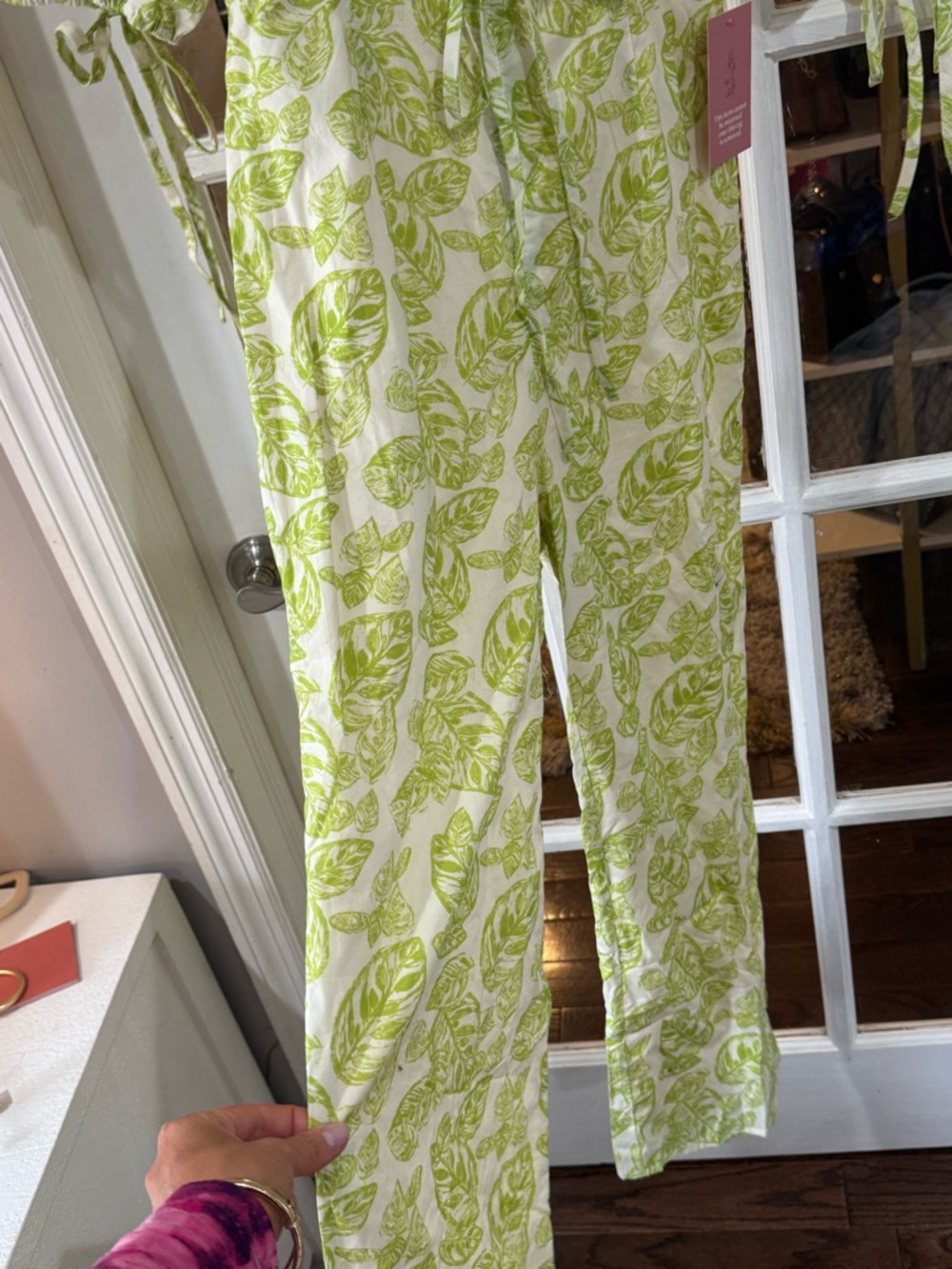 🤍 🍋‍🟩Ivy City Co Green Leaf‎ Print Jumpsuit Romper Playsuit Printed Summer - Picture 3 of 6